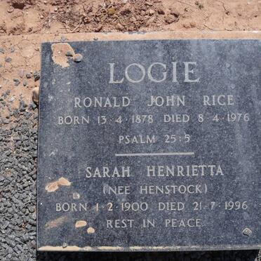 LOGIE Ronald John Rice 1878-1976 &amp; Sarah Henrietta HENSTOCK 1900-1996