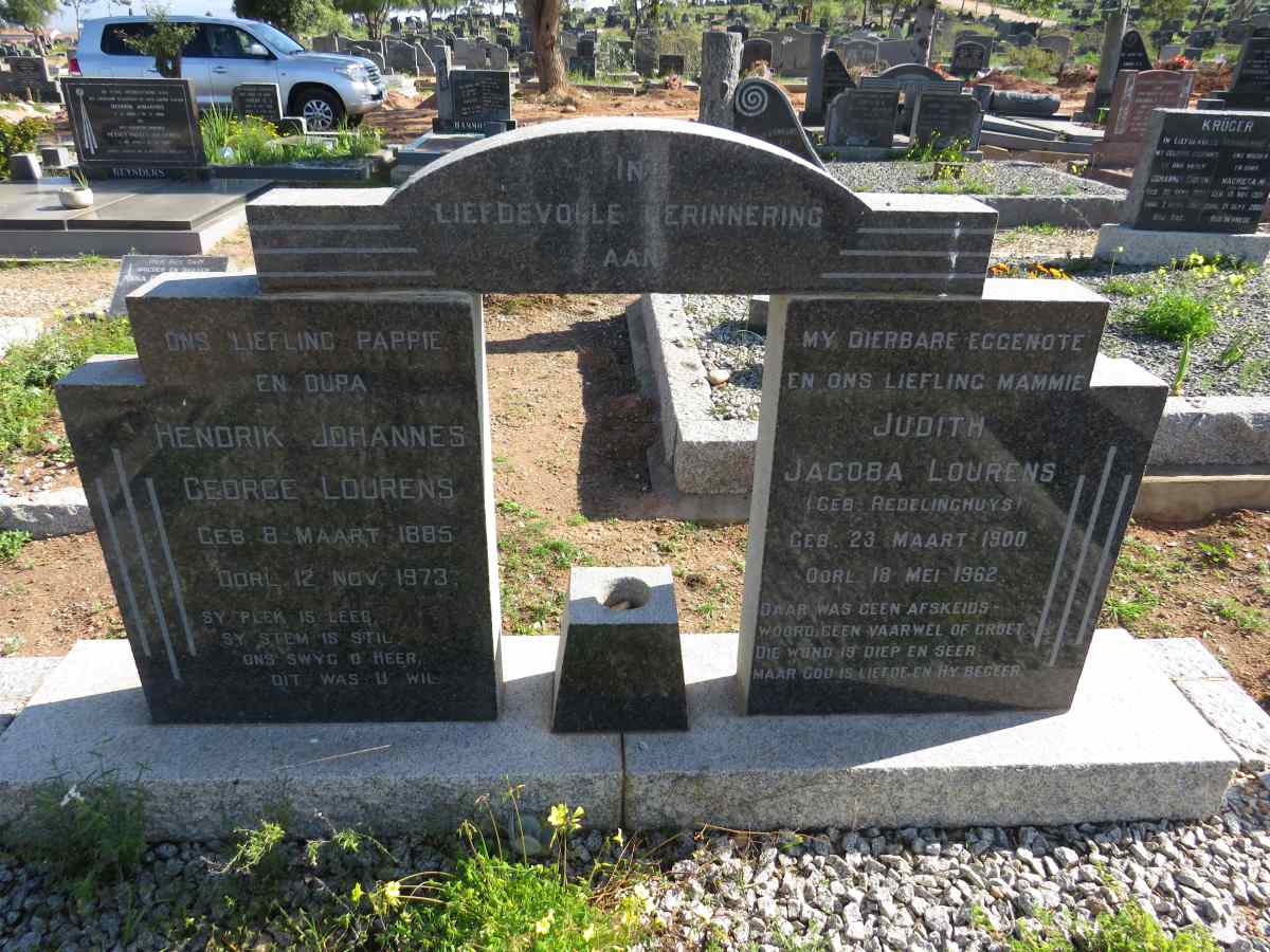 LOURENS Hendrik Johannes George 1885-1973 & Judith Jacoba REDELINGHUYS 1900-1962