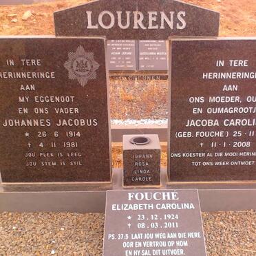 LOURENS Johannes Jacobus 1914-1981 &amp; Jacoba Carolina FOUCHE 1919-2008 :: FOUCHE Elizabeth Carolina 1924-2011