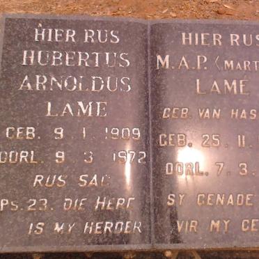 LAME Hubertus Arnoldus 1909-1972 &amp;  M.A P. Martha 1907-1978