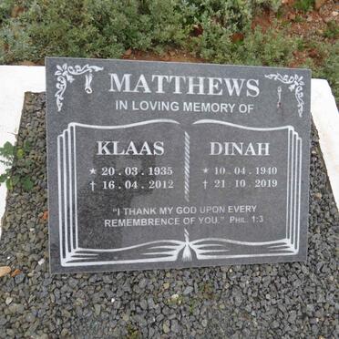 MATTHEWS Klaas 1935-2012 & Dinah 1940-2019
