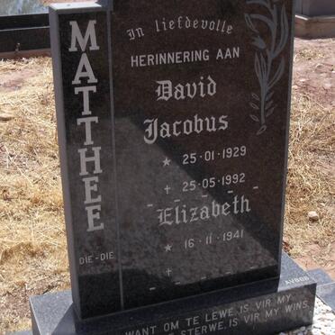 MATHEE David Jacobus 1929-1992 &amp; Elizabeth 1941-