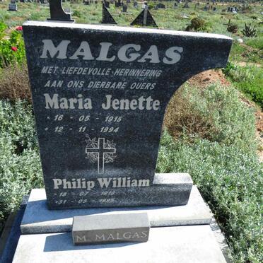 MALGAS Philip William 1913-1995 & Maria Jenette 1915-1994