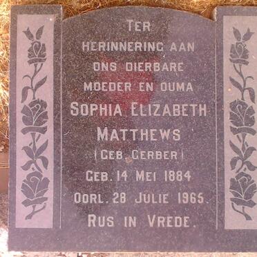 MATTHEWS Sophia Elizabeth nee GERBER 1884-1965
