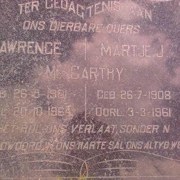 McCARTHY Lawrence 1901-1964 &amp; Martje J. 1908-1961
