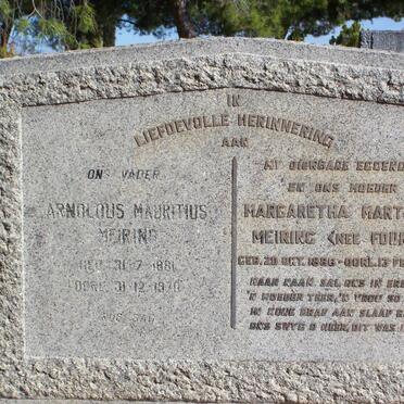 MEIRING Arnoldus Mauritius 1881-1970 &amp; Margaretha Marthina FOURIE 1886-1946