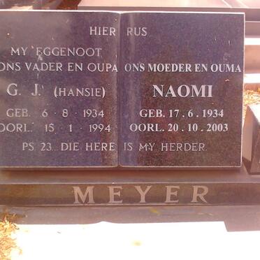 MEYER G.J. 1934-1994 &amp; Naomi 1934-2003