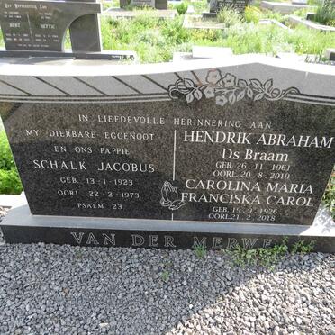 MERWE Schalk Jacobus, van der 1923-1973 :: GERBER Carolina Maria Franciska nee STRYDOM 1926-2018 :: VAN DER MERWE Hendrik Abraham 1961-2010
