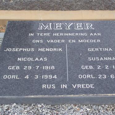 MEYER Josephus Hendrik Nicolaas 1918-1994 &amp; Gertina Susanna 1921-1999