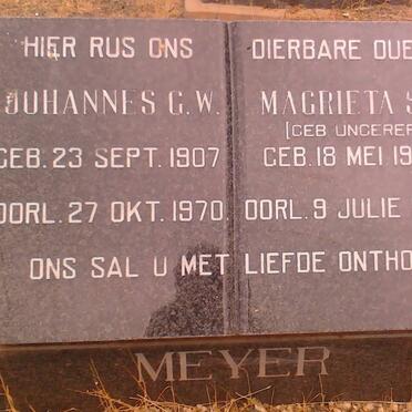 MEYER Johannes G.W. 1907-1970 &amp; Magrieta S. UNGERER 1906-1969