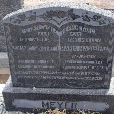 MEYER Johannes Christoffel 1890-1971 &amp; Maria Magdalena KILIAN 1894-1959