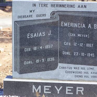 MEYER Esaias J. 1857-1836 &amp; Emerincia A.B. MEYER 1867-1945