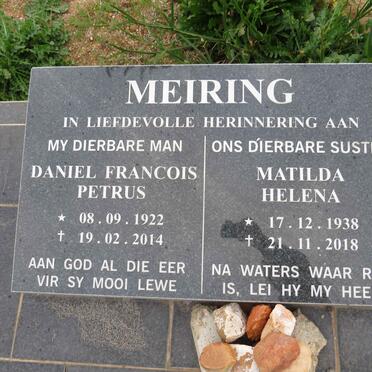 MEIRING Daniel Francois Petrus 1922-2014 & Matilda Helena 1938-2018