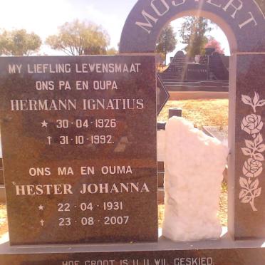 MOSTERT Hermann Ignatius 1926-1992 &amp; Hester Johanna 1931-2007