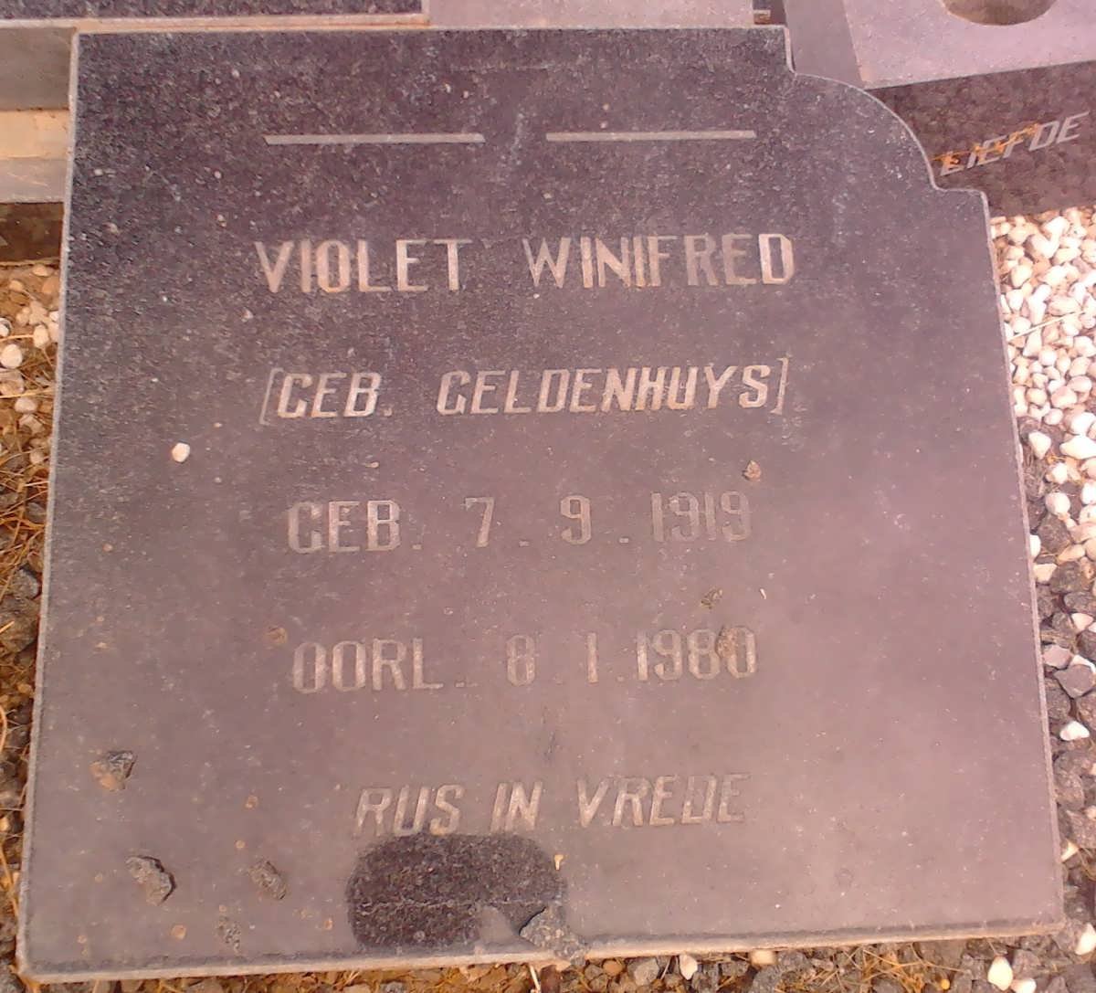MOSTERT Violet Winifred nee GELDENHUYS 1919-1980