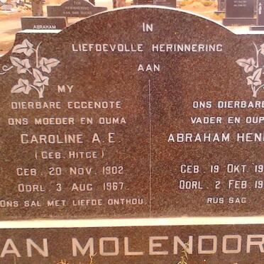 MOLENDORFF Abraham Hendrik, van 1904-1986 &amp; Caroline A.E.  HITGE 1902-1967