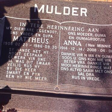 MULDER Mattheüs 1908-1986 &amp; Anna MINNIE 1914-2008
