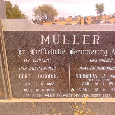 MULLER Gert Jacobus 1902-1975 &amp; Cornelia J. LOURENS 1914-1993