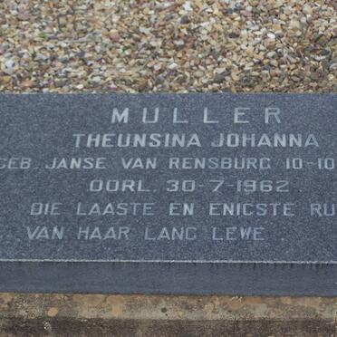 MULLER Theunsina Johanna nee JANSE VAN RENSBURG 1869-1962