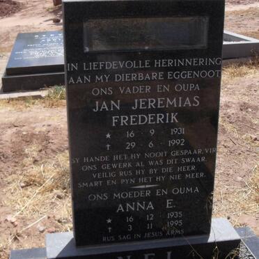 NEL Jan Jeremias Frederik 1931-1992 &amp; Anna E. 1935-1995
