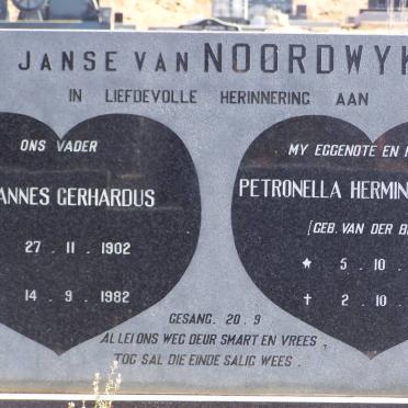 NOORDWYK Johannes Gerhardus, Janse van 1902-1982 &amp; Petronella Hermina Susanna VAN DER BERG 1907-1976