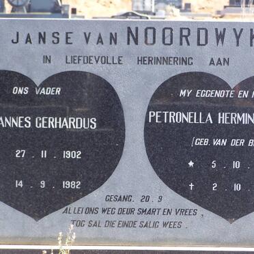 NOORDWYK Johannes Gerhardus, Janse van 1902-1982 &amp; Petronella Hermina Susanna VAN DER BERG 1907-1976