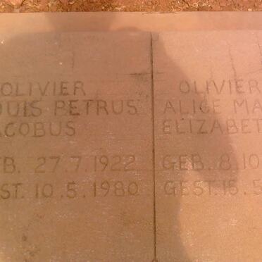 OLIVIER Louis Petrus 1922-1980 &amp; Alice Maria Elizabeth 1908-1982