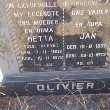 OLIVIER Jan 1895-1973 &amp; Hetta KLEYN 1902-1972