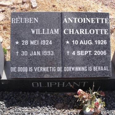 OLIPHANT Reuben William 1924-1993 &amp; Antoinette Charlotte 1926-2006