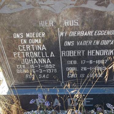 PACE Robert Hendrik 1887-1969 &amp; Gertina Petronella Johanna 1892-1978