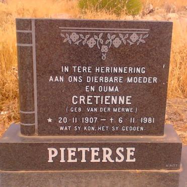 PIETERSE Cretienne nee VAN DER MERWE 1907-1981