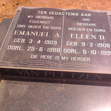 PLETZEN Emanuel A., van 1909-1988 &amp; Ellen D. 1908-1995