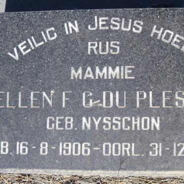 PLESSIS Ellen F.G. nee DU NYSSCHON 1906-1940