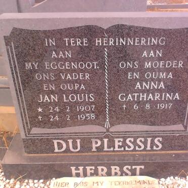 PLESSIS Jan Louis, du 1907-1958 &amp; Anna Catharina 1917-