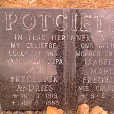POTGIETER Jan Frederick Andries 1919-1985 &amp; Isabella Maria Fredrika GRUNDLING 1927-