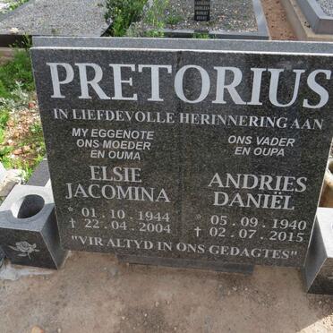 PRETORIUS Andries Daniel 1940-2015 & Elsie Jacomina 1944-2004