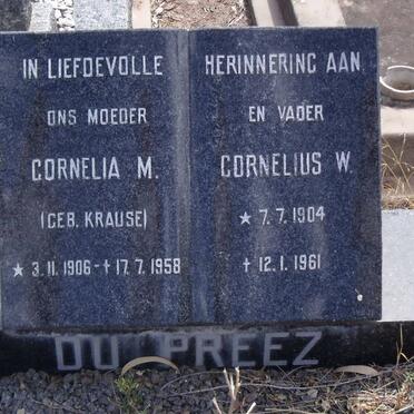 PREEZ Cornelius W., du 1904-1961 &amp; Cornelia M. KRAUSE 1906-1958