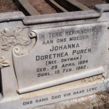 PURÉN Lodewyk Theodorus 1885-1948 &amp; Johanna Dorethea SNYMAN 1894-1962
