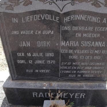 RADEMEYER Jan Dirk 1893-1970 &amp; Maria Susanna C. DE VILLIERS 1893-1961