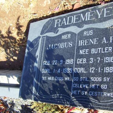 RADEMEYER Jacobus 1918-1989 &amp; Irene A.F. BUTLER 1916-1987