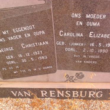 RENSBURG George Christiaan, van 1927-1983 &amp; Carolina Elizabeth JONKER 1930-1990
