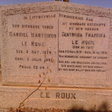 ROUX Gabriel Marthinus, le 1874-1960 &amp; Gertruida Francina DU TOIT 1879-1958