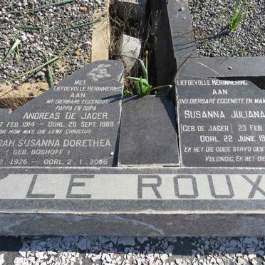 ROUX Andreas de Jager, le 1914-1988 & Susarah Susanna Dorethea BOSHOFF 1926-2006 :: LE ROUX Susanna Juliana nee DE JAGER 1920-1964