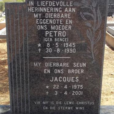 ROUX Petro nee BENCE, le 1945-1990 :: LE ROUX Jacques 1975-2001