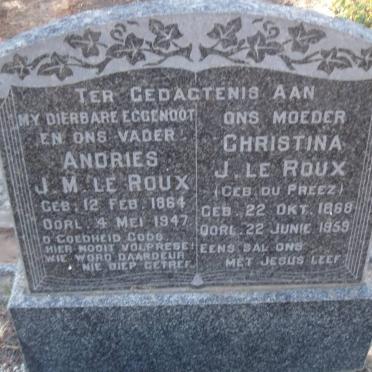 ROUX Andries J.M., le 1864-1947 &amp; Christina J. DU PREEZ 1868-1959