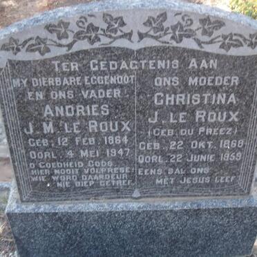ROUX Andries J.M., le 1864-1947 &amp; Christina J. DU PREEZ 1868-1959