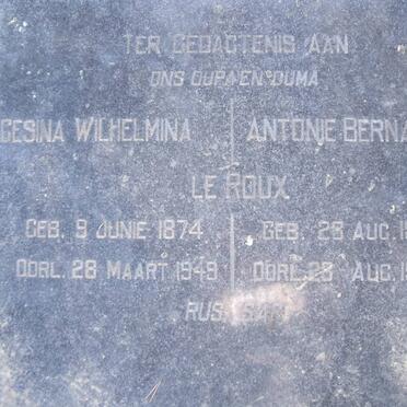 ROUX Antonie Bernardus, le 1871-1959 &amp; Gesina Wilhelmina 1874-1949