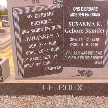 ROUX Johannes A., le 1918-1985 &amp; Susanna K. STANDER 1919-2010