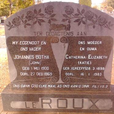 ROUX Johannes Botha, le 1900-19+65 &amp; Catherina Elizabeth GREEFF 1898-1983