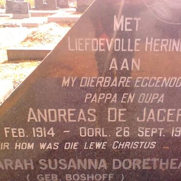 ROUX Andreas De Jager, le 1914-1988 :: LE ROUX Susanna Dorothea nee BOSHOFF 1926-2006 :: LE ROUX Susanna Juliana nee DE JAGER 1920-1964